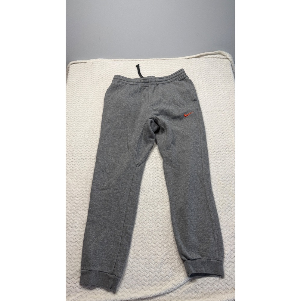 Vintage Nike Mens Heather Gray Fleece Jogger Pants Orange Swoosh Logo Large